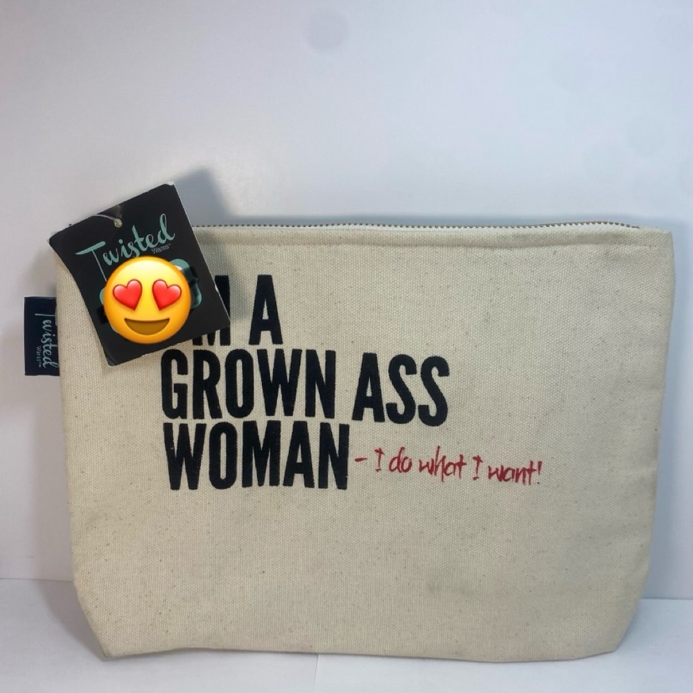 NWT Twisted B* Beige Canvas Cosmetic Bag with Bold Text 100% Cotton